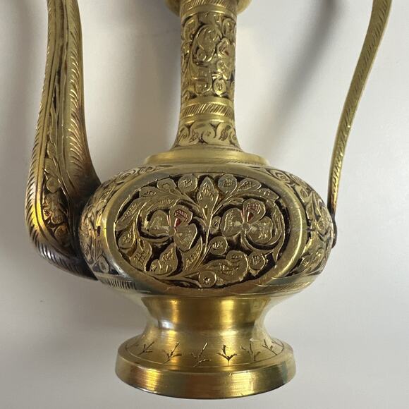 Solid Brass " Tea Pot " from India with Hinged top 8 1/2 inches tall very ornate - Picture 7 of 9